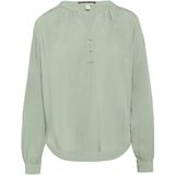 Blouse - Wijde Blouse - Effen - Viscose - Lange Mouw, Knoopsluiting, Tuniek Kraag