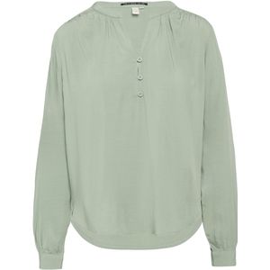 Blouse - Wijde Blouse - Effen - Viscose - Lange Mouw, Knoopsluiting, Tuniek Kraag