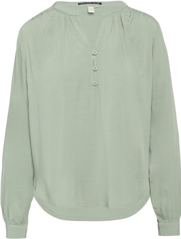 Blouse - Wijde Blouse - Effen - Viscose - Lange Mouw, Knoopsluiting, Tuniek Kraag