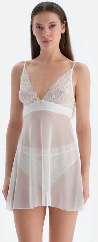 Dagi - Negligé - Wit - Effen - Soft Cup BH - Normale Bandjes - Kant