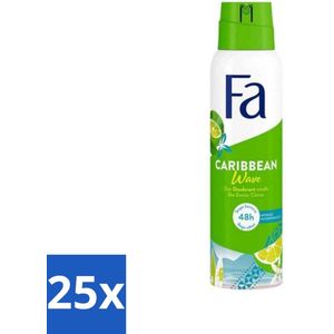Fa - Caribbean Wave - Deodorant Spray - Lemon - 150 ml - Bulkverpakking - 25 stuks
