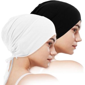 2 Stuks Vrouwen Hijab Onderkap Verstelbare Sluiting met Strik Ademend Katoen Elastisch voor Vrouwen