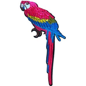 Papegaai Parkiet Strijk Embleem Patch Rechts 11.7 cm / 20.7 cm / Rood Blauw Geel Groen