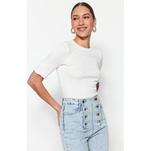 Trendyol Grijs Gemêleerde, Geribbelde, Elastische Gebreide Blouse Met Ronde Hals Twoss23Bz00025