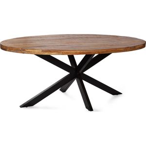 Zita Home Eettafel Thom - ovaal - 190 x 100 cm - bruin mangohout zwarte matrixpoot van metaal - Dik Blad