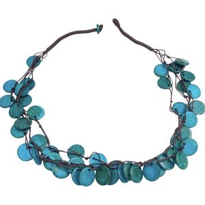 Ketting -Turquoise -groen -hout- Allergievrij-Charme Bijoux