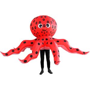 KIMU® Opblaas Kostuum Octopus Rood - Opblaasbaar Pak - Octopuspak Mascotte Opblaaspak - Opblaasbare Inktvis Vis Oceaan Zee Dames Heren Festival