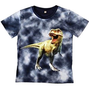 T-shirt met dino's, blauw, full colour print, kids, kinder, maat 98/104, dinosaurus, stoer, mooie kwaliteit!