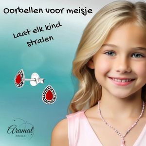 Aramat Jewels Oorbellen - Zilveren Bali Druppel Oorbellen – Rood Emaille – 6x4mm - Zilver - Vrouwen - Kinderen - [6mm]
