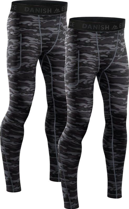 DANISH ENDURANCE Compressiebroeken voor Mannen, Hardlooplegging, Anti-Schuren, 2-Pack, Grijs Camo, 2XL
