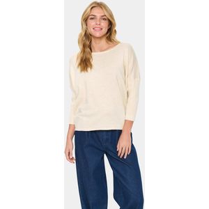 Saint Tropez - Bruine Rijst Melange R-Neck Pullover - Dames