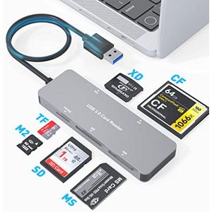 6-in-1 USB 3.0 Kaartlezer voor SD/TF/CF/MS/M2/XD - Snelle Geheugenkaartlezer Adapter