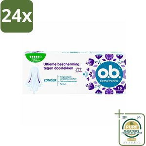 o.b. - Tampons - Extra Protect Super Plus - Betrouwbare Nachtbescherming - 16 tampons - Voordeelverpakking - 24 stuks - Zware menstruatie - Tampons voor nacht