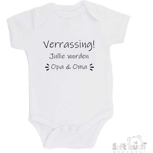 100% katoenen Romper ""Verrassing! Jullie worden Opa & Oma"" Unisex Katoen Wit/zwart Maat 56/62