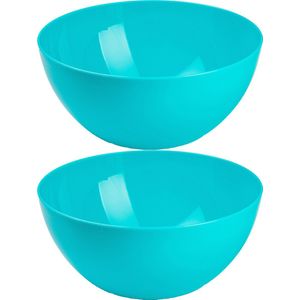 Plasticforte Serveerschaal/saladeschaal - 2x stuks - D23 x H10 cm - kunststof - blauw - 3000 ml