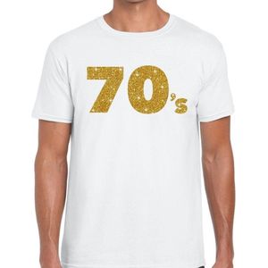 70's goud glitter tekst t-shirt wit heren - Jaren 70 / Seventies kleding S