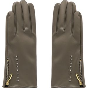 Bruine Handschoenen Studs & Rits - Faux Leren Dames Handschoenen - Herfst/Winter - Bruin
