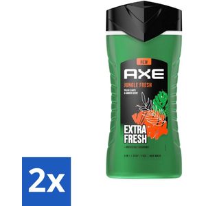 2 x Axe - 3-in-1 Douchegel - Jungle Fresh - Palm Leaves & Amber - Extra Fresh - 250 ml - Douchegel - 3-in-1 - Axe Jungle Fresh - Palmbladeren - Amber