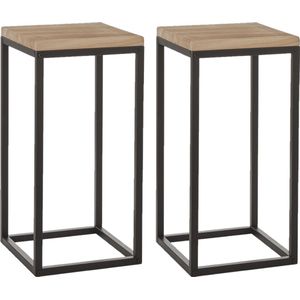Set van 2x stuks bijzettafels Oskar vierkant hout/metaal zwart 30 x 62 cm - Home Deco meubels en tafels