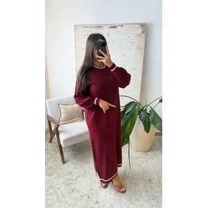 Trui jurk dames lange mouw- winter trui- warm- lang- knitdress-winterjurk- one size- dames trui- wintertrui- wijnrood-donkerrode trui dames- sleeve mouwen
