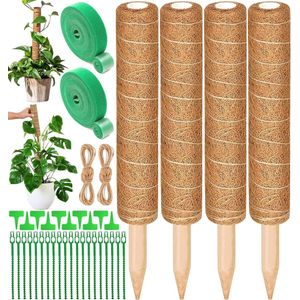 Kokosplantenstok, 4 stuks 42CM flexibele mosstok voor Monstera met accessoires, Monstera plantenstok klimhulpmiddel voor kamerplanten - gemaakt van natuurlijke kokosvezel - uitschuifbaar