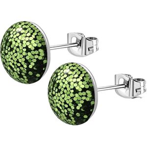 Aramat jewels - Glitter oorstekers groen staal 8mm-Glitter oorstekers - oorknopjes -oorbellen staal - RVS oorbellen - 8mm oorbellen - dames oorbellen - Groene oorbellen - oorbelletjes- cadeau - verjaardag