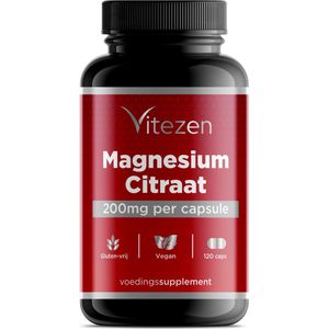 Vitezen Magnesium Citraat - 200mg - 120 Capsules - Tot 4 Maanden Voorraad - Ondersteunt Spieren & Botten - Tegen vermoeidheid