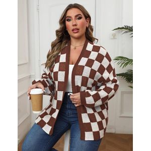 Damesvest In Grote Maten, Lichtgewicht Trui, Lange Mouwen, Open Voorkant, Zacht, Comfortabel, Los, Gebreide Jas In Grote Maten Bruin XXL