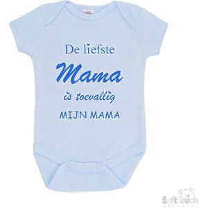 100% katoenen Romper ""De liefste mama is toevallig mijn mama"" Unisex Katoen Blauw/Mid Blue Maat 56/62