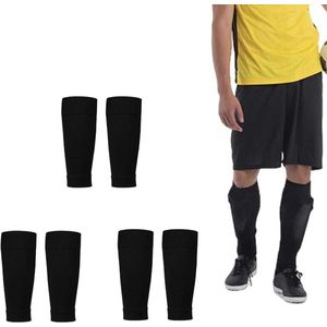 Thelau - Voetbalscheenbeschermers met anti-slip sokken voor kinderen en volwassenen - Set van 6 - Zwart