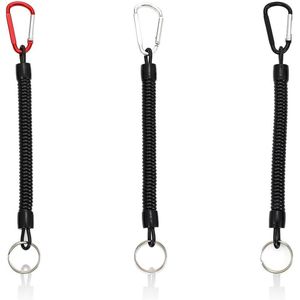 Elastische spiraalsleutelhanger met karabijnhaak - Set van 3 stuks