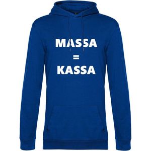 Hoodie met opdruk “Massa is kassa” Blauwe hoodie met witte opdruk – Goede pasvorm, fijn draag comfort