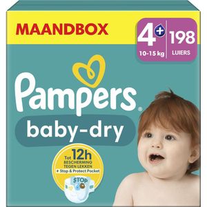 Pampers Baby-Dry - Maat 4+ (10kg-15kg) - 198 Luiers - Maandbox