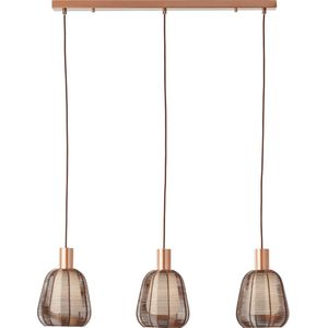 Brilliant Lamp Wallace hanglamp 3-lamps koffie donker metaal/hout bruin 3x A60, E27, 40 W