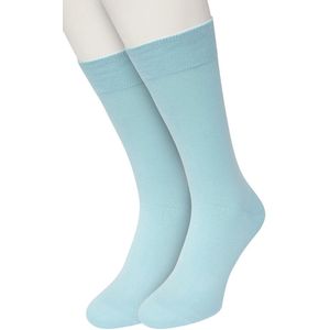 Bonnie Doon Basic Sokken Heren Licht Blauw maat 40/46 - 2 paar - Basis Katoenen Sok - Gladde Naden - Brede Boord - Uitstekend Draagcomfort - Perfecte Pasvorm - 2-pack - Multipack - Effen - Lichtblauw - Light Blue - Pool Blue - OL6324012.325