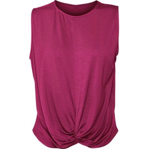 Namastae® Yoga kleding dames | Yoga shirt dames | Sport top met knoopdetail | Kort topje | Donker bordeaux | Maat 38 | Maat M