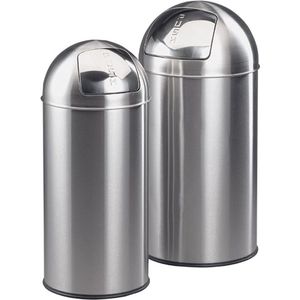Axentia afvalbak set 38 liter en 28 liter met hygiënische duwklepbak gemaakt van roestvrij staal / zink - Prullenbak