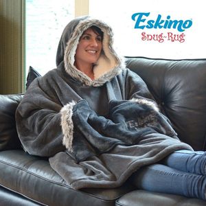 Snug Rug Eskimo - oversized Hoodie - Deken - met Mouwen - Heren en Dames - met Capuchon - Grijs - Blanket