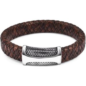 Victorious Leren Armband Heren – Antiek Bruin Leer & Zilveren Schubben Sluiting – Bruin/Zilver – 22cm