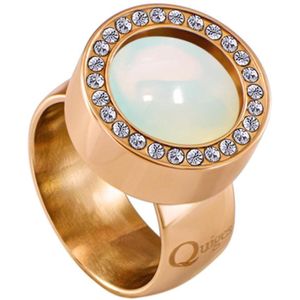 Quiges Dames Zirkonia Ring RVS Roségoudkleurig met Opaal Mini Coin - SLSRS55820
