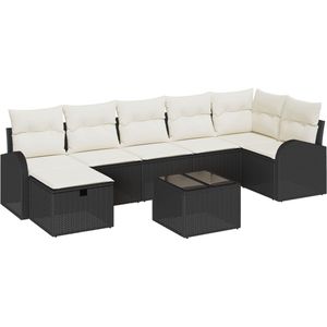 vidaXL - 8-delige - Tuin - Sofa - Set - met - Kussens - Zwart - Poly - Rattan