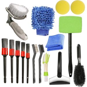 16-delige Auto Reinigingsborstel Set - Detailsborstels voor Auto, Motorfiets, Fiets - Reinigingsborstels voor Wielen, Interieur, Banden - Leer en Luchtroosters - Exterieur Reinigingsgereedschap