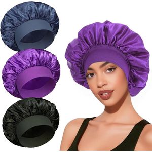 Satijnen slaapmuts voor krullend haar - nachtslaapmuts voor vrouwen en meisjes - 3 stuks