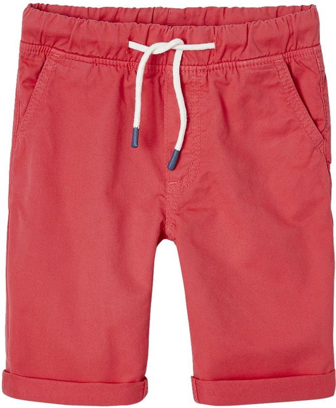 Jongensbermuda - Koraal - Katoenen Popeline - Taille Verstelbaar - Licht Verwassen Effect