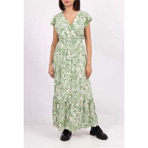 Lange dames jurk Amelia-fantasiemotief-groen wit-Maat S-strandjurk