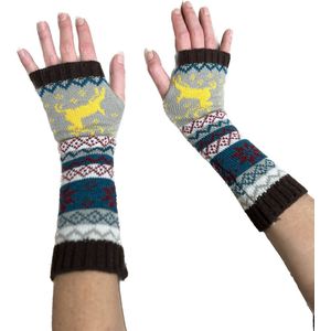 Winkrs - Lange Vingerloze Handschoenen Dames met Noors Design - Polswarmers met Rendieren