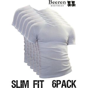 Beeren | T-Shirt | V-Hals | MAAT M | 6-Pack | Wit | Slim Fit