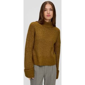 QS - Trui - Olijfgroen - Knitwear - Geribbelde Kraag, Lange Mouw, Losse Pasvorm