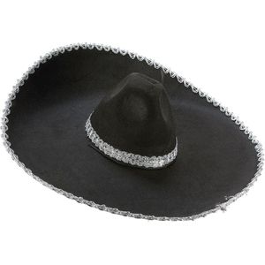 Vegaoo - Zwarte sombrero hoed met zilveren rand volwassenen - Zwart - One Size