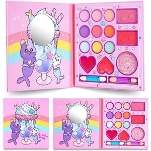 14 Kleuren Kindermake-up Set voor Meisjes - Wasbare en Niet-Giftige Cosmetische Kit met Spiegel voor Creatieve Rollenspellen
